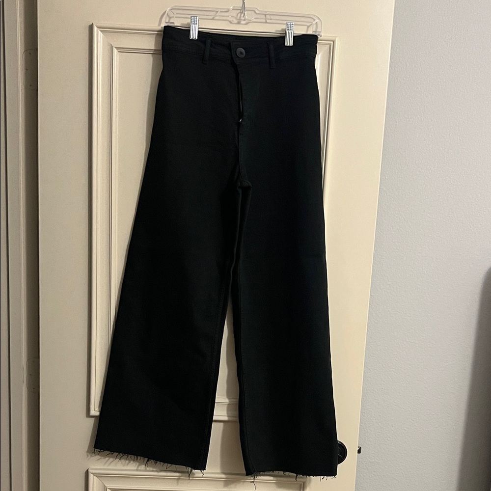 Zara Black Wide-Leg Jeans, Frayed Hem, Never Worn